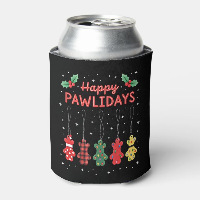 Rafraîchisseur Pour Canette Happy Pawlidays Funny Christmas Dog Paw Xmas Dogs  (Can devant)