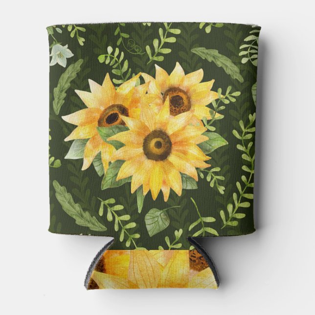 Rafraîchisseur Pour Canette Herbes de tournesols Feuille Motif d'aquarelle (Devant)