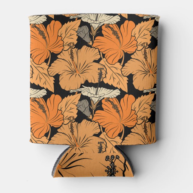 Rafraîchisseur Pour Canette hibiscus beige orange, arrière - plan noir. (Devant)