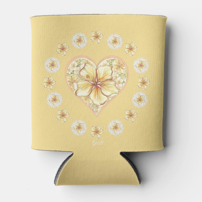 Rafraîchisseur Pour Canette Hibiscus & dentelle JAUNE (Devant)