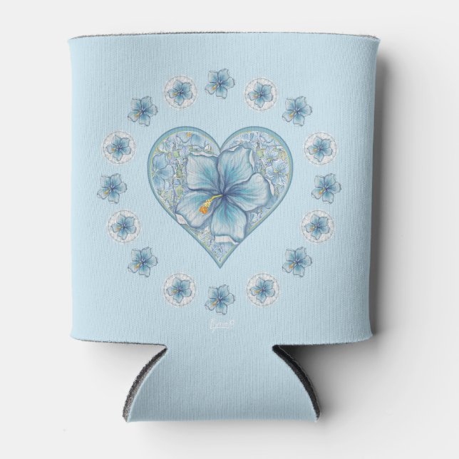 Rafraîchisseur Pour Canette Hibiscus & dentelle TURQUOISE (Devant)