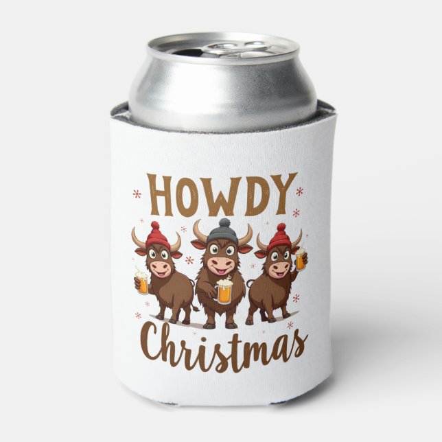 Rafraîchisseur Pour Canette Howdy Christmas Funny Highland Cow Xmas Cows Lover (Can devant)