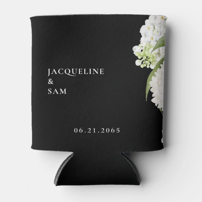Rafraîchisseur Pour Canette Hydrangée blanche Noir Mariage Faveur II (Devant)