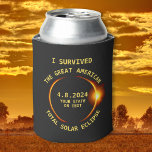 Rafraîchisseur Pour Canette I Survived the Total Solar Eclipse 4.8.2024 USA<br><div class="desc">Avez-vous vu l'éclipse solaire totale de la Grande Amérique le 8 avril 2024 ? Épatant ! Ce cool peut refroidir est le cadeau commémoratif parfait éclipse qui peut être customisé avec votre état ou votre propre texte. Le design présente une silhouette foncée de la lune obscurcissant le soleil avec une lueur...</div>
