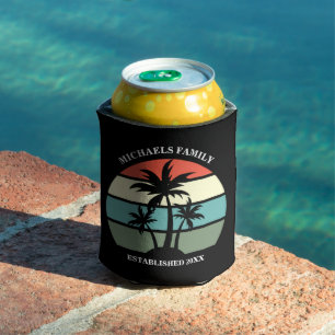 Rafraîchisseur Pour Canette Île tropicale Palm Tree Sunset Beach Luau Black
