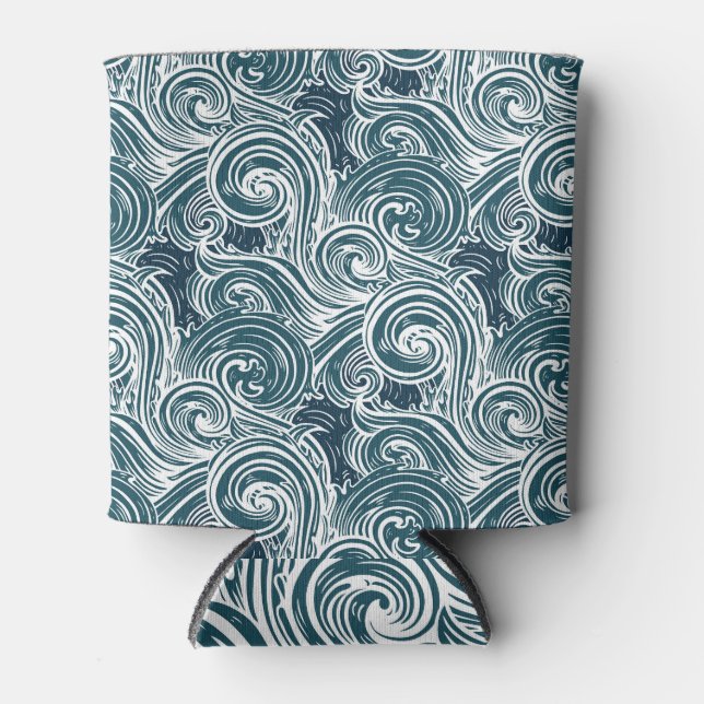 Rafraîchisseur Pour Canette Illustration des vagues de mer tracées à la main v (Devant)