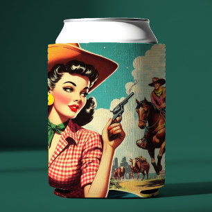 Rafraîchisseur Pour Canette Illustration vintage Pulp Cowgirl
