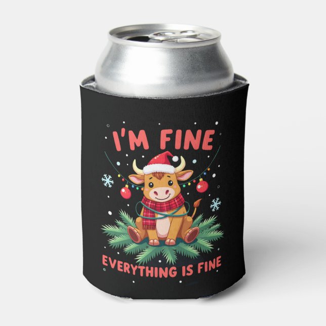 Rafraîchisseur Pour Canette I'm Fine Everything is Fine Christmas Highland Cow (Can devant)