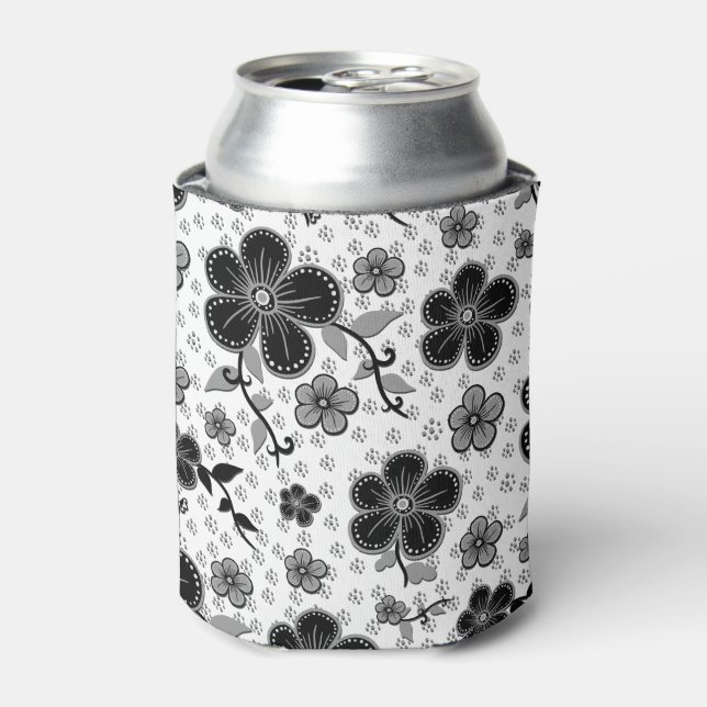 Rafraîchisseur Pour Canette Impression florale noir et blanc (Can devant)