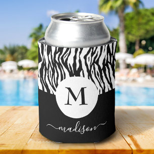 Rafraîchisseur Pour Canette Imprimé animalier zèbre noir et blanc Monogramme N