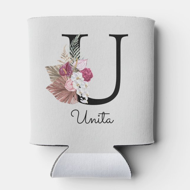 Rafraîchisseur Pour Canette Initiale U Monogramme Rose Bohème Féminin Floral (Dos)