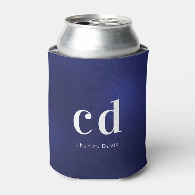 Rafraîchisseur Pour Canette Initiales de monogramme nautique blanc bleu marine (Can devant)
