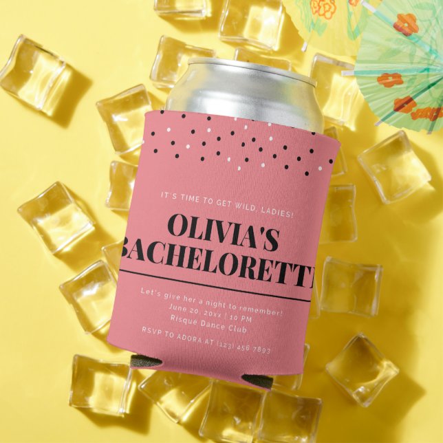 Rafraîchisseur Pour Canette Invitation de la soirée de bachelorette Pois rose (Été in situ)