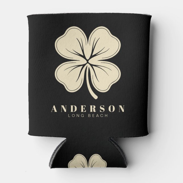 Rafraîchisseur Pour Canette Irlandais Lucky Four Leaf Clover avec nom noir (Devant)