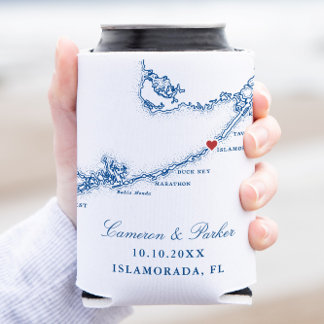 Rafraîchisseur Pour Canette Islamorada FL Map Elégante Marine Blue Wedding Fav