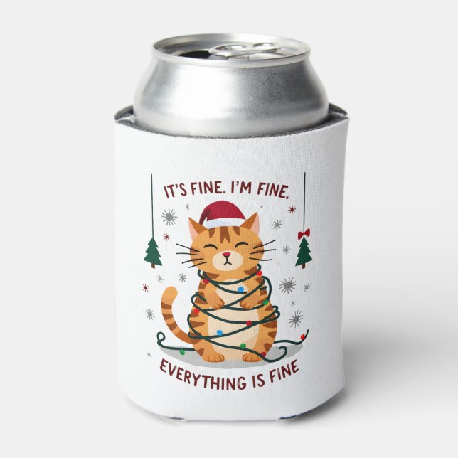 Rafraîchisseur Pour Canette It's Fine I'm Fine Everything Is Fine Xmas Cat Chr (Can devant)