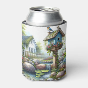 Rafraîchisseur Pour Canette Jardin de maisonnette à l'aquarelle avec nichoir à
