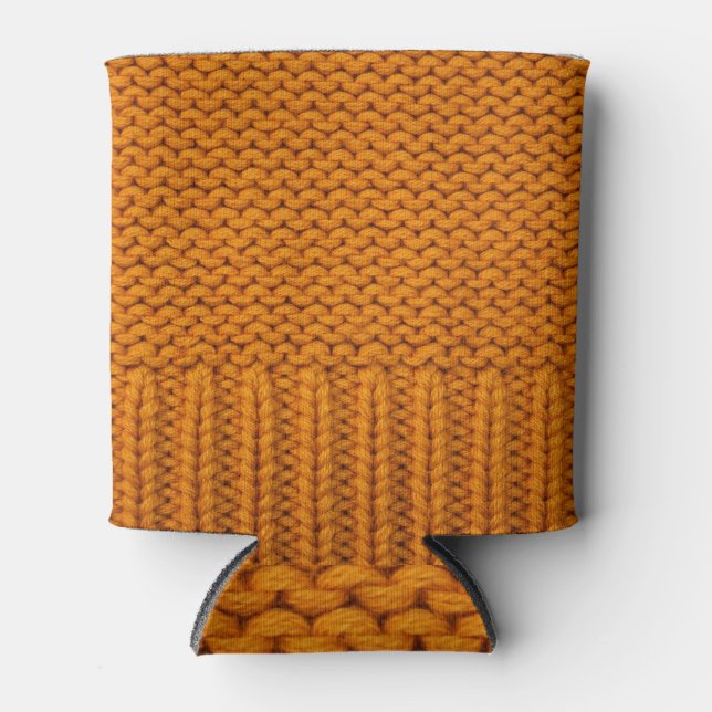 Rafraîchisseur Pour Canette Jaune clair : texture tricotée artisanale. (Devant)