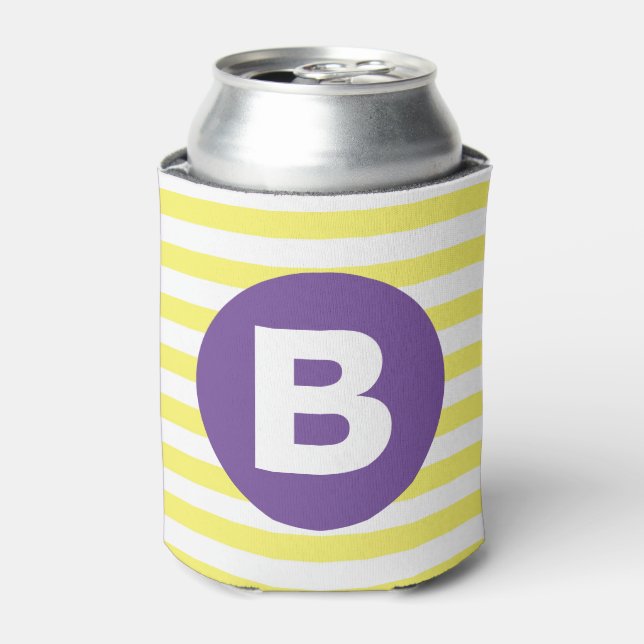 Rafraîchisseur Pour Canette Jaune Ensoleillé Rayé Monogramme Violet (Can devant)