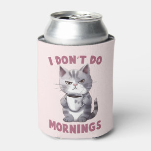 Rafraîchisseur Pour Canette Je ne fais pas le matin - Chat gris avec café