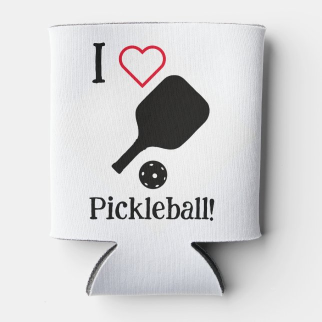 Rafraîchisseur Pour Canette Je ❤️ Pickleball en noir, blanc et rouge autocolla (Devant)