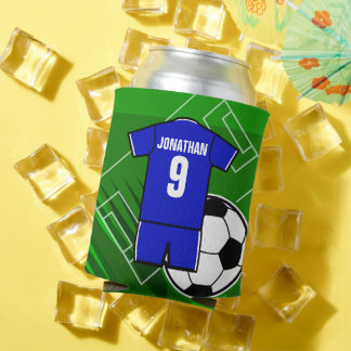 Rafraîchisseur Pour Canette Jersey de soccer personnalisé bleu avec blanc