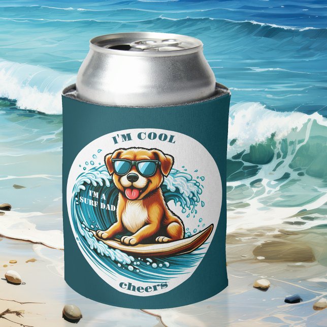 Rafraîchisseur Pour Canette Joli Cool Cartoon Chien Surf Papa (Funny can cooler featuring a cute dog on a surf board. Perfect for a dog lover or surfer, surf dad)