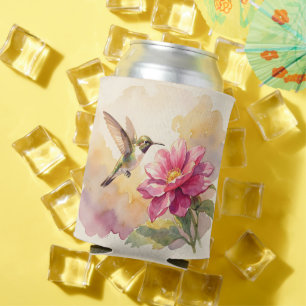 Rafraîchisseur Pour Canette Joli oiseau et fleur à l'aquarelle