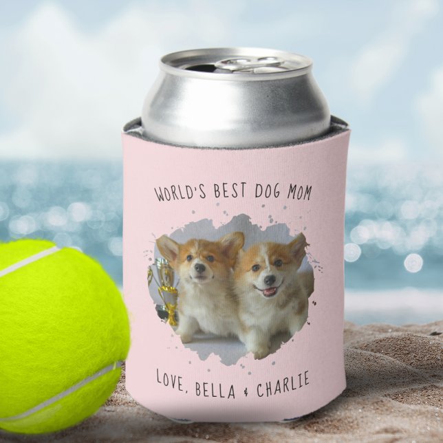 Rafraîchisseur Pour Canette Joli Personnalisé Animaux de compagnie Photo Splas (Cute Custom Pet Photo Splash Best Dog Mom Pink Can Cooler)