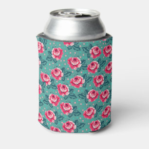 Rafraîchisseur Pour Canette Jolies roses roses et motif à pois sur sarcelle