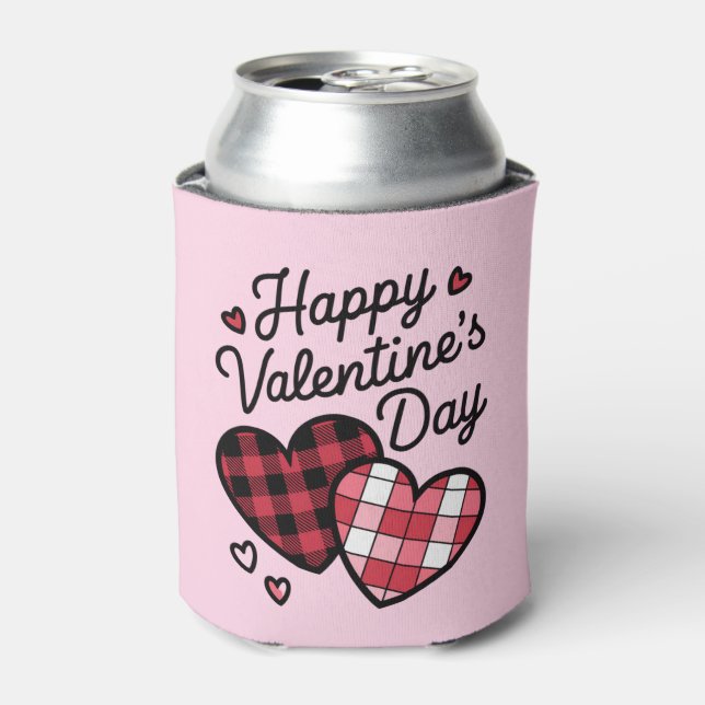 Rafraîchisseur Pour Canette Joyeuse Saint-Valentin Léopard Carreaux Amour Coeu (Can devant)