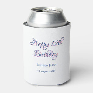 Rafraîchisseur Pour Canette joyeux 12ème anniversaire bleu rose nom date simpl