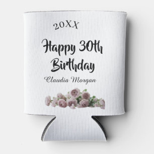 Rafraîchisseur Pour Canette Joyeux 30e anniversaire rose blanc mauve floral no