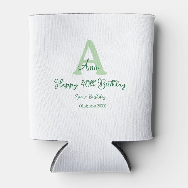 Rafraîchisseur Pour Canette Joyeux 40e anniversaire vert ajouter nom monogramm (Devant)