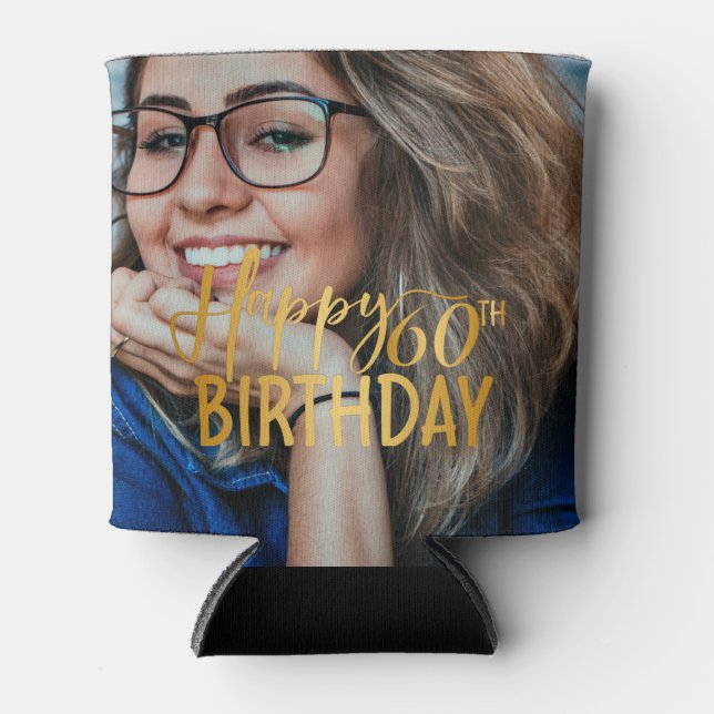 Rafraîchisseur Pour Canette Joyeux 60e anniversaire Script photo personnalisée (Devant)