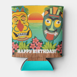 Rafraîchisseur Pour Canette Joyeux anniversaire Funny Tiki Face au coucher du