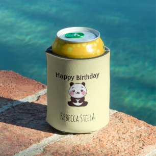 Rafraîchisseur Pour Canette Joyeux anniversaire ourson panda mignon jaune