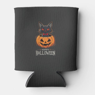 Rafraîchisseur Pour Canette Joyeux Halloween Chat Noir Design de Citrouille_1
