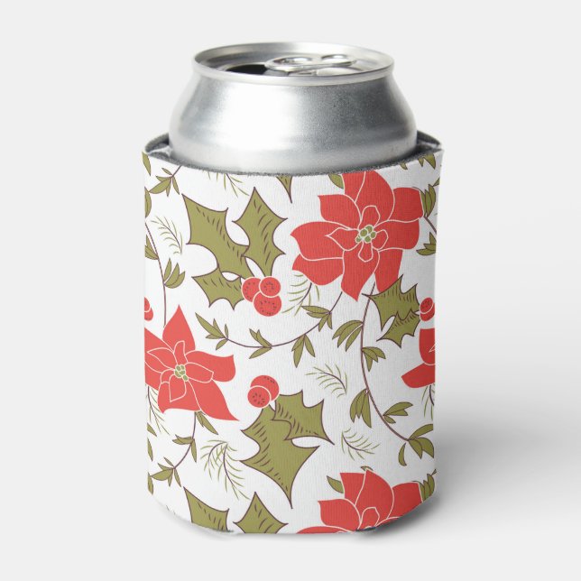 Rafraîchisseur Pour Canette Joyeux Noël rouge poinsettia vert eul (Can devant)