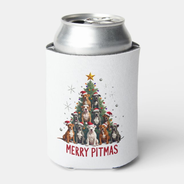 Rafraîchisseur Pour Canette Joyeux Pitmas Pitbull Chien Pull de Noël Laid Arbr (Can devant)