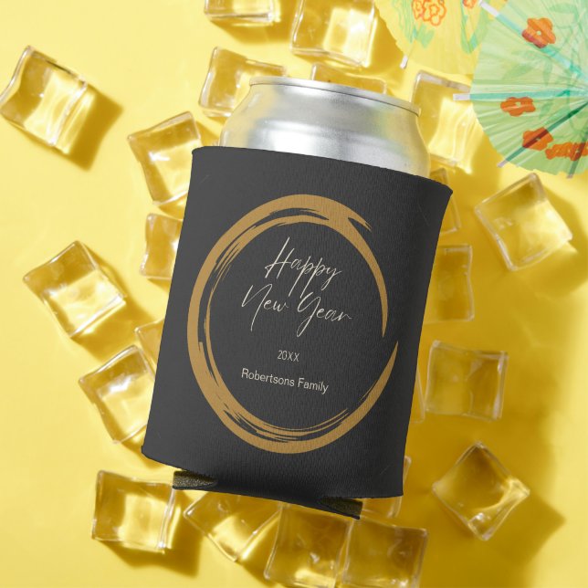 Rafraîchisseur Pour Canette Joyeux texte du Nouvel An anneau de tache d'or gri (Été in situ)