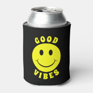 Rafraîchisseur Pour Canette Joyeux visage jaune Good Vibes noir