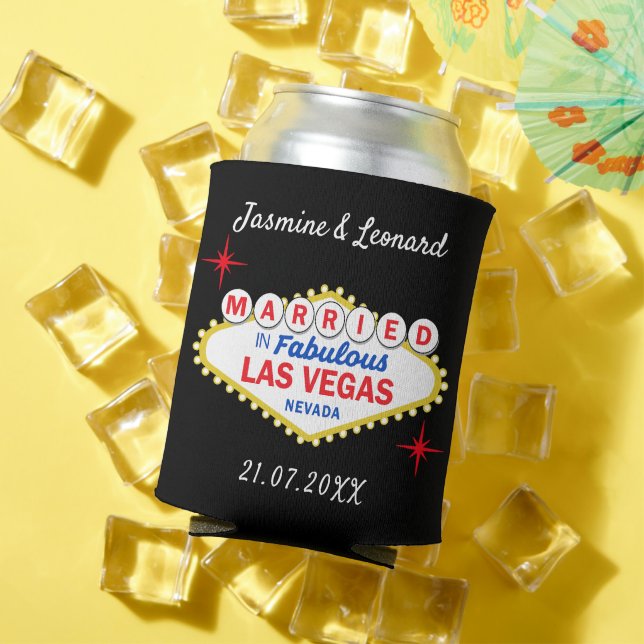 Rafraîchisseur Pour Canette Just Married Las Vegas Wedding Favor (Été in situ)