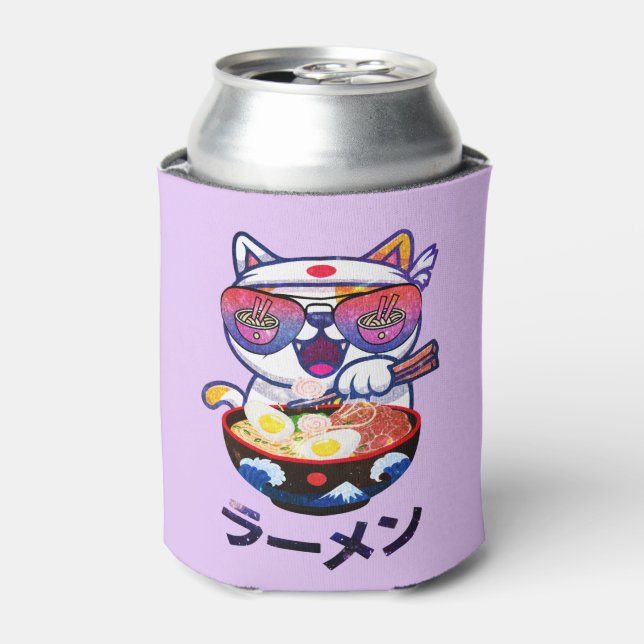 Rafraîchisseur Pour Canette Kawaii Chat Manger Ramen - Jolies nouilles japonai (Can devant)