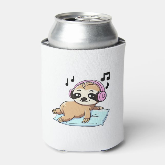 Rafraîchisseur Pour Canette Kawaii Chibi Sloth Écouter la musique � Relax mign (Can devant)