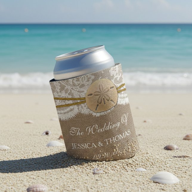Rafraîchisseur Pour Canette La collection de mariages de plage de sable rustiq (Créateur téléchargé)