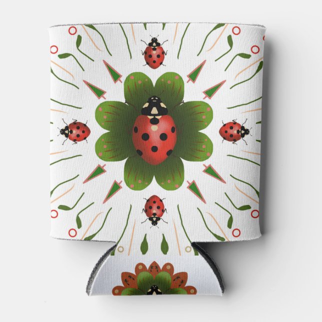 Rafraîchisseur Pour Canette La conception de coccinelle rouge, blanche et vert (Devant)