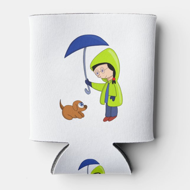 Rafraîchisseur Pour Canette La fille et le chien un jour pluvieux (Devant)