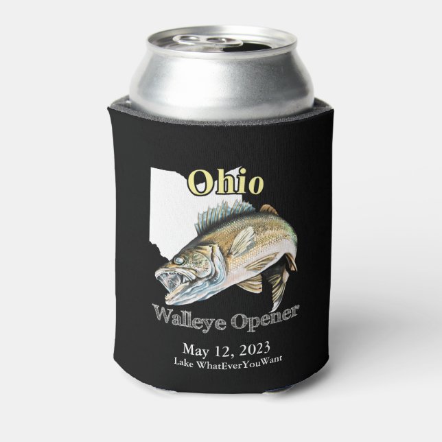 Rafraîchisseur Pour Canette Lac personnalisé/Date Ohio Walleye Opener Dark (Can Dos)