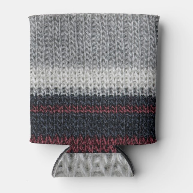 Rafraîchisseur Pour Canette Laine de tricot : rouge, rayures blanches. (Devant)